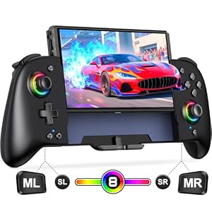 Gammeefy Switch Controllers Compatible with Nintendo Switch/Switch OLED, One-Piece Joypad Controller Replacement for Switch Pro Controller with 9 Lights Color, Turbo, Macro, KeyLinker APP