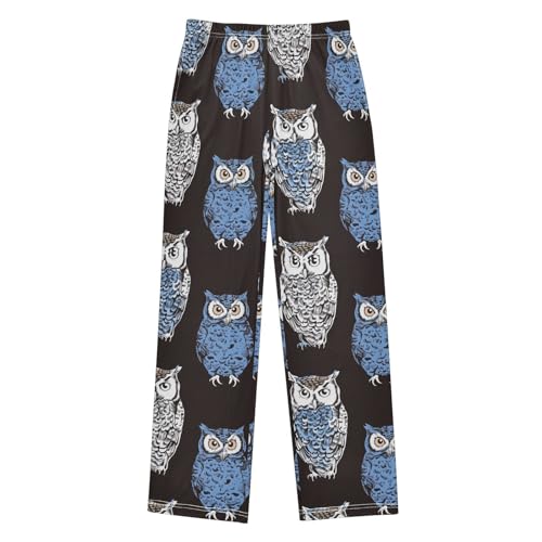 Owls Pattern Boys Long Pants Soft Trousers Elastic Waist Kids Lounge Bottoms with Pockets S-XL