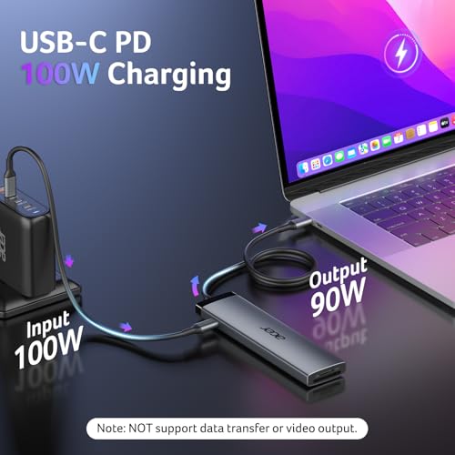Image of Acer 8 in 1 USB C Hub 10Gbps, USBC to HDMI Adapter 4K@60Hz for Laptop /Mac | Type C Multiport Splitter with 2xUSB C 3.2 & 2xUSB A 3.0 Data Transfer, 100W Max PD Port, SD /TF Card Reader, 2ft