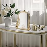 Vintage Makeup Mirror, Vanity Desk Mirror Antique Traditional Tabletop Mirror, Standing, Hang or Wall Mounted, Adjustable Dress-up Mirror, Gold Decor Mirror for Living Room,Bedroom (gold, 12*9.8 in) - Image 2