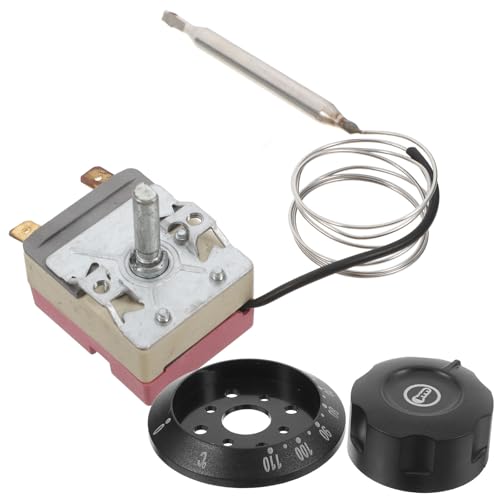 DOITOOL Termostato Eléctrico Ajustable para Horno Eléctrico, Freidora y Calentador de Agua, 30-110°c, Tapa Negra con 2 Terminales, Control Preciso de Temperatura para Cocina Doméstica