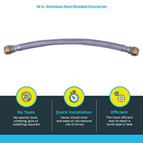 Sharkbite 3/4 X 18 Inch Flexible Repair Coupling Hose, Push To Connect Brass Plumbing Fitting, Pex Pipe, Copper, Cpvc, Pe-Rt, Hdpe, U3016Flex18Lf #TOP2