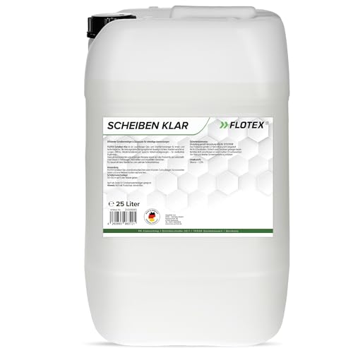 Flotex Scheibenklar 1 x 25 Liter | Zuverlässiger Auto Scheibenreiniger für streifenfrei Sicht & entfernt hartnäckige Verschmutzungen | Auch als Scheibenwischwasser Zusatz geeignet | Made in Germany