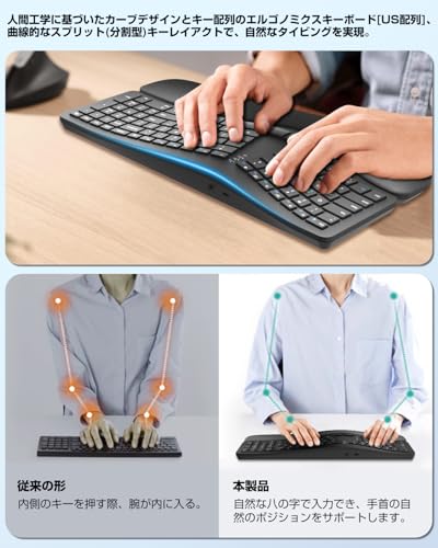 Ewin エルゴノミクス キーボード Bluetooth EW-NKB101 の商品画像 1
