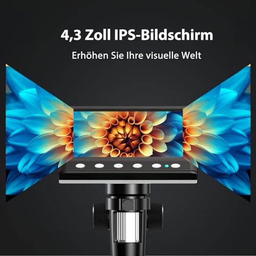 Digital Mikroskop, 4,3 Zoll LCD Mikroskope, 50X-1000X Auflösung, 1080P USB Mikroskope mit 8 Einstellbaren LED Licht, 32GBTF-Karte, Mikroskop für Kinder, Erwachsene, Kompatibel mit MacOS Windows