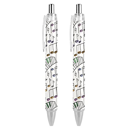Notes and Piano Music Pattern Ballpoint Pen Blue Ink Retractable Pen Ball Point Pen Work Pen for Men Women 2 PCS