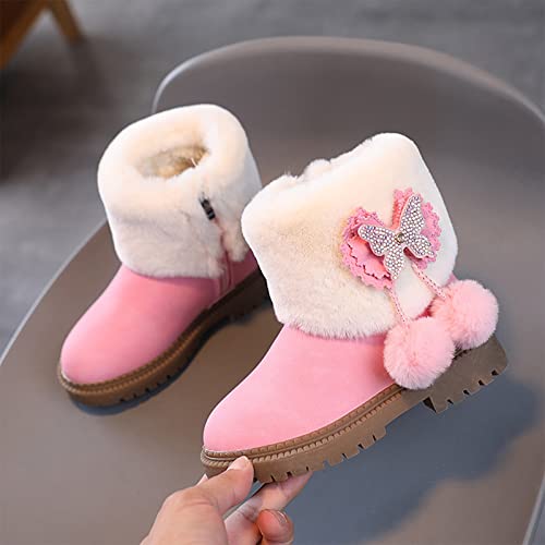 Fashion Autumn And Winter Girls Snow Boots Thick Bottom Non Slip Warm Solid Color Rhinestone Bow Size 4 Baby Rain3