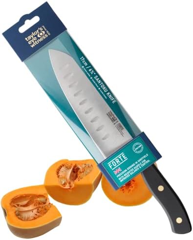 Taylors Eye Witness Forte Range 17cm Santoku Knife, Made in England, High Carbon Stainless Steel Razor Sharp, Full Tang Blade. Sturdy and Durable, Ergonomic, Hand Finished, Triple Brass Rivet Handle
