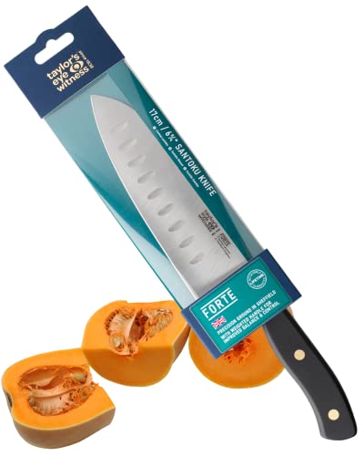 Taylors Eye Witness Forte Range 17cm Santoku Knife, Made in England, High Carbon Stainless Steel Razor Sharp, Full Tang Blade. Sturdy and Durable, Ergonomic, Hand Finished, Triple Brass Rivet Handle