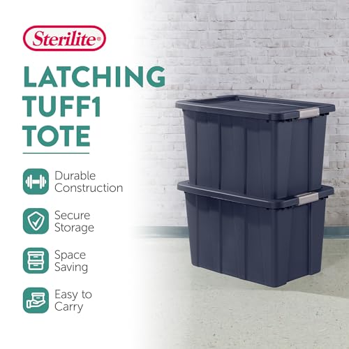 Image of Sterilite 8-Pack Storage Bins with Lids, Heavy Duty Totes, Tuff1, 30 Gallon, Dark Indigo