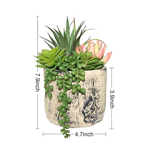 Hisow Succulents Plants Artificial, Faux Succulent Plants In Elegant Ceramic Pot Assorted Faux Potted Succulent Plant For Home Living Rooms Bedroom Décor (7.9) #TOP1