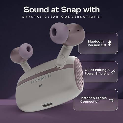 Image of (Refurbished) HAMMER Stellar Enc(Environmental Noise Cancelation)In-Ear Tws With 4 Mics For Crystal Clear Calling, Playtime 48 Hrs, Bt 5.3, Type-C Fast Charging,Metallic Tri-Color Shade, Driver Deep Bass,(Cream)