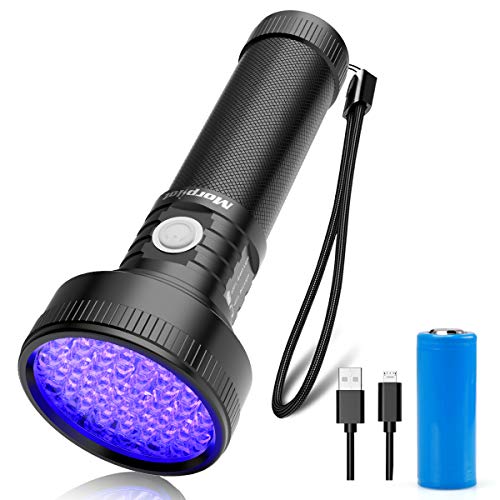 morpilot Linterna UV Ultravioleta Recargable con 51 LED, 395 nm Flashlight Luz UV Portátil Detector Ultravioleta para Detectar Manchas, Orina de Mascotas y Escorpión, Micro USB Cable y Pila Incluidos
