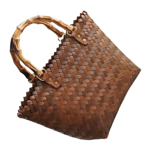 Bolso tejido vintage HANABASS, bolso tote de paja de gran capacidad, estilo francés, cesta para picnic, ideal para playa y verano, para mujer, tamaño mediano miniatura 1