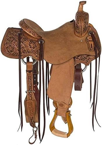 Western Horse Saddle Wade Tree A Fork Ranch Roping Work Handmade Tooled Carved Premium Leather Equestrian Trail Horse Saddle for Horse Riding Size: 10-18 inches Seat, OS72