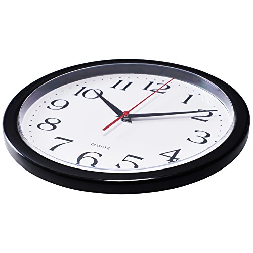 Bernhard Products Black Wall Clocks, 2 Pack Silent Non Ticking 10 Inch Quality Quartz Battery Operated Round Easy To Read Home/Office/School Clock #TOP2