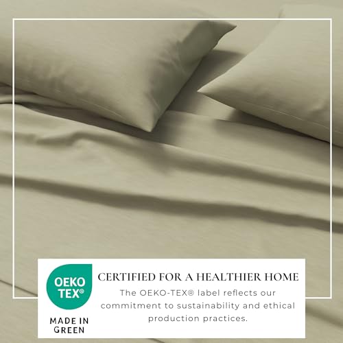 Image of Great Bay Home Cotton Jersey Knit King Sheet Set - Ultra-Soft, Stretchy, Heathered Melange Bed Sheets - Cozy, Soft T-Shirt Sheet & Pillowcase Set (Heathered Olive)