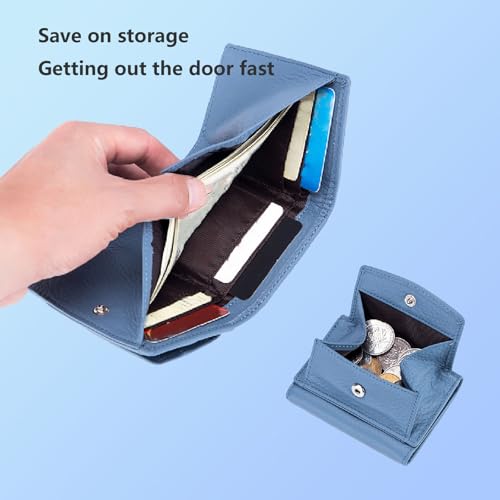 Genuine Leather RFID Blocking Card Holder Organizer Pocket Mini Wallet, 2024 New Preliminary Wallet With Coin Pouch, Womens Genuine Leather Wallet, for Family Folding Mini Wallet (E-Purple)2