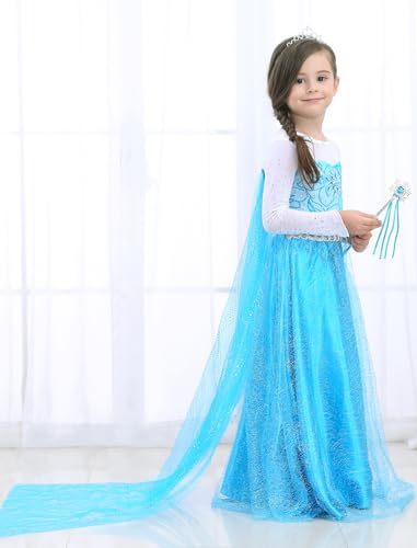 Girls Princess Elsa Dress Costume - Halloween Birthday Party Dress Up for Toddler Girl Kids 2t 3t 4t 5t 6t 7t 8t2