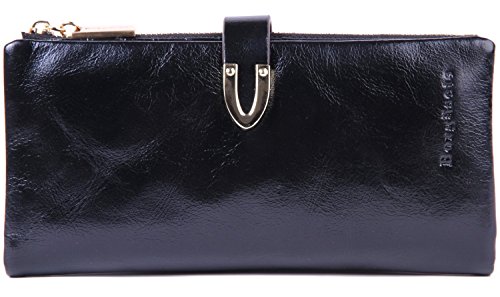 Borgasets Women's Genuine Leather Wallet Organizer Trifold Purse With ID Holder