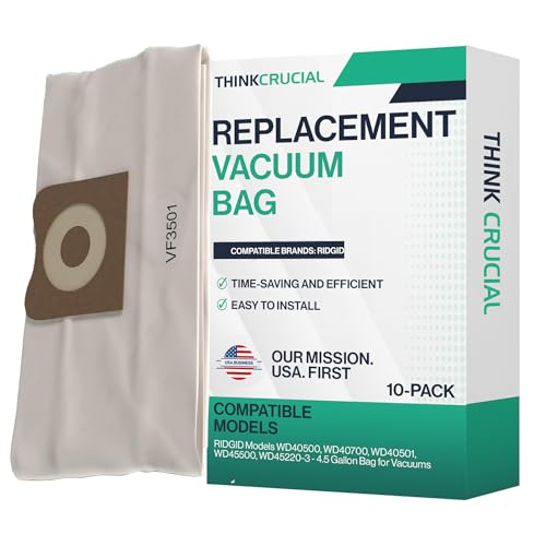 Crucial Vacuum Replacement Allergen Bags Part # VF3501 - Compatible with RIDGID Models WD40500, WD40700, WD40501, WD45500, WD45220-3 - 4.5 Gallon Bag for Vacuums - 11.2