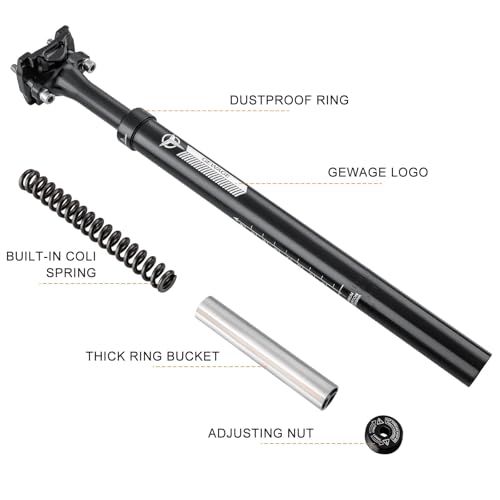 Suspension Seatpost for Bicycles - 31.6 X 400mm Shock Absorbing Bike Seatposts - Lightweight Aluminum Alloy Seat Post for Mountain Road Bike BMX eBike (31.6)