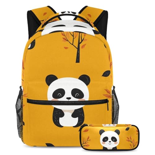 Sac à dos mignon panda jaune 77 en lot de 2 pièces avec grand compartiment