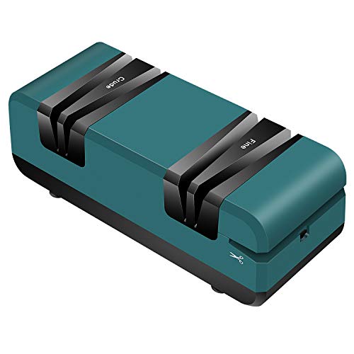 WHENOW Knife Sharpener Electric for Home, 4 in 1 Sharpener Machine for Knives, Scissors & Slotted Screwdrivers, 2 Stage Knife Sharpener with Pure Copper Motor.,60W, Dark Green & Black.