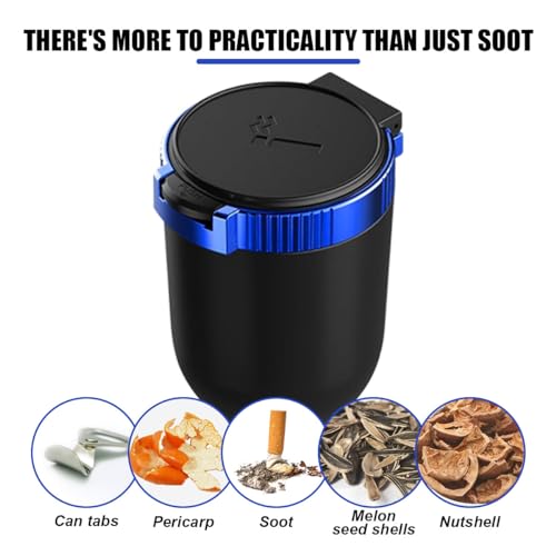 Image of Car Ashtray with Lid Smell Proof, Detachable Stainless Smokeless Ash Tray with LED Blue Light, Portable Mini Car Trash Can, Windproof Auto Ashtray Cup Holder for Car Home Outdoor Travel (Blue)