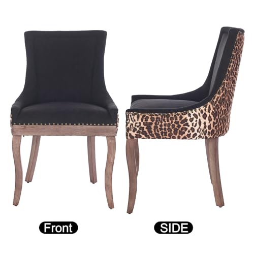 Aoowow-Fabric-Vintage-Upholstered-Side-Chairs-Set-of-6-Farmhouse-Solid-Wood-Kitchen-Dining-Room-Chairs-with-Nailheads-Legs-Black-and-Leopard-Print Aoowow Fabric Vintage Upholstered Side Chairs Set of 6 Farmhouse Solid Wood Kitchen Dining Room Chairs with Nailheads Legs Black and Leopard Print