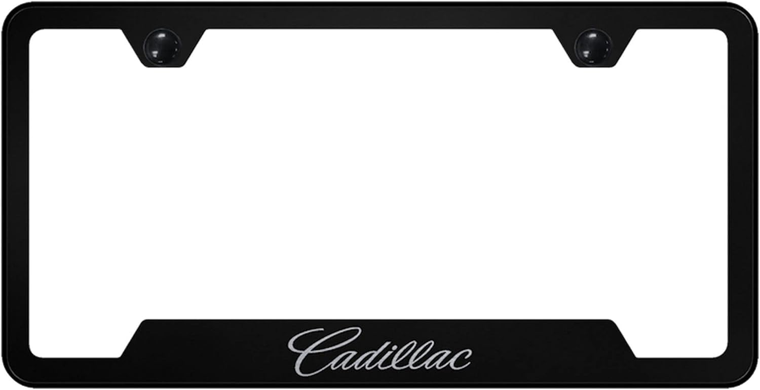 Au-TOMOTIVE GOLD Laser Etched Logo Cut-Out License Plate Frame for Cadilac (Black)