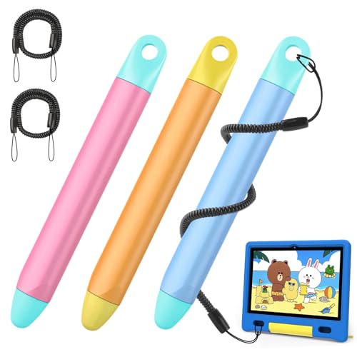 Kid-Friendly Stylus Pen with Tethers for Touch Screens, 3 Pack Kids Tablet Stylus for iPad, iPhone, Fire Tablet, Fire Kids, Samsung Tablets and All Touch Screen Devices, Safe Stylus Pen for Kids