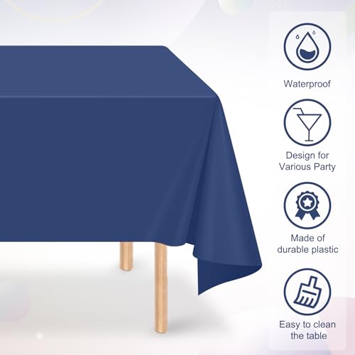 Image of 32 Pack Navy Blue Plastic Tablecloth for Rectangle Tables, Premium Decorative Navy Blue Disposable Table Cloths for Parties, Rectangle Party Table Cover for Birthday Wedding Banquet Event, 54x108 Inch