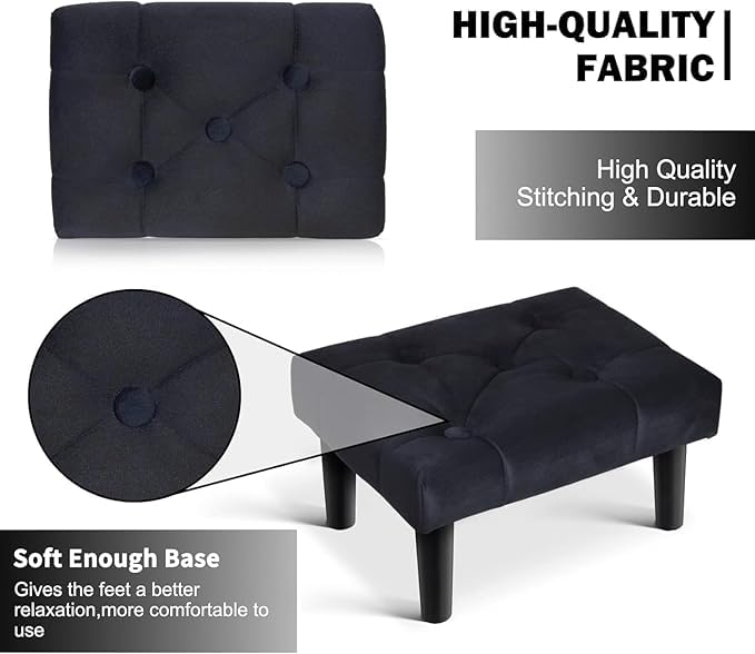 Image of Additional Seating for The Living Room, Office, or Entryway: Wood Legs, Velvet Soft Foot Stool Ottoman, Sofa Footrest (Set of 2-Black)