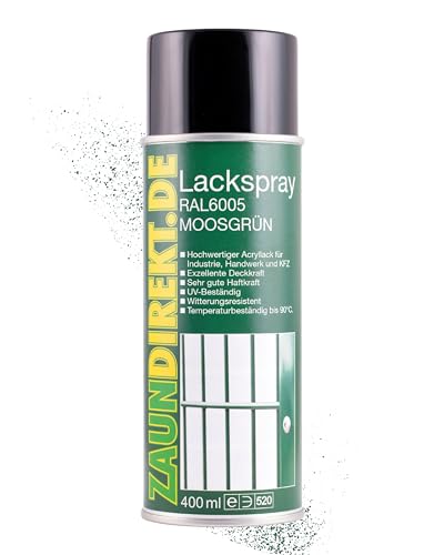 Zaundirekt Lackspray RAL 6005 Spraydose 400ml - Grün - Acryllack Sprühdose für Industrie, Handwerk und KFZ - Reparaturspray Metallzaun