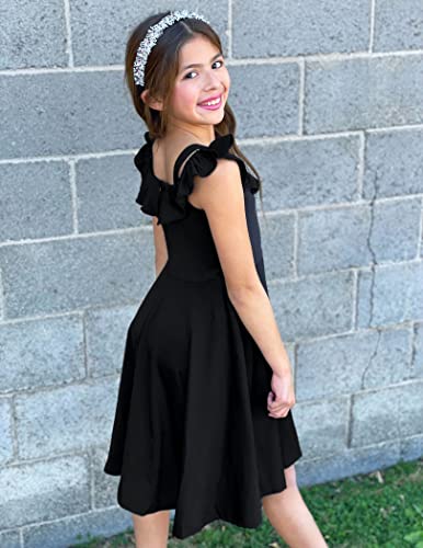 Arshiner Girls Summer Black Formal Dress With Pockets 4-12 Years,Black,10-11 Years #TOP2