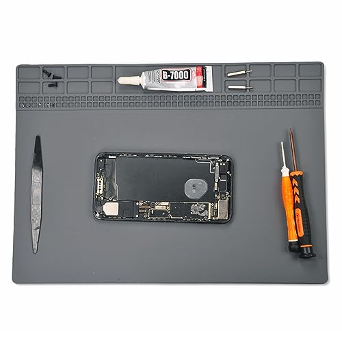 Image of Yankok [Anti-Static Mat Gray 13.8 x 9.8 in.] Table Desk ESD Grounding Mats Silicone Solder Pad Electronics Repair Platform with Screw Notches (35 x 25 cm, Heat Resistant, Non Magnetic)