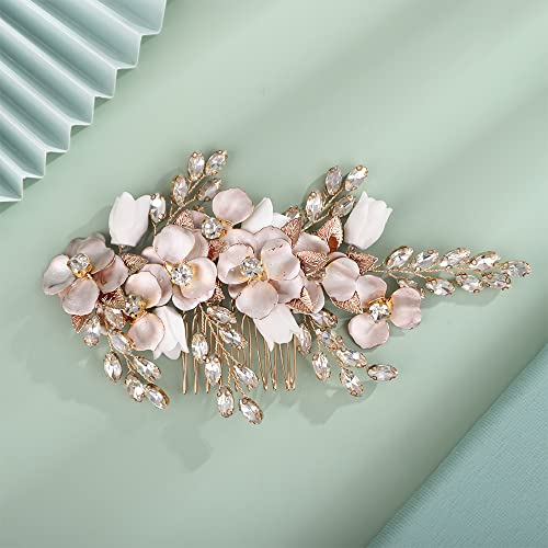 Kercisbeauty Gold Leaves Floral Hair Comb for Wedding Brides Bridesmaid Women Girls Prom Special Occasion Boho Hair Jewelry (Gold)