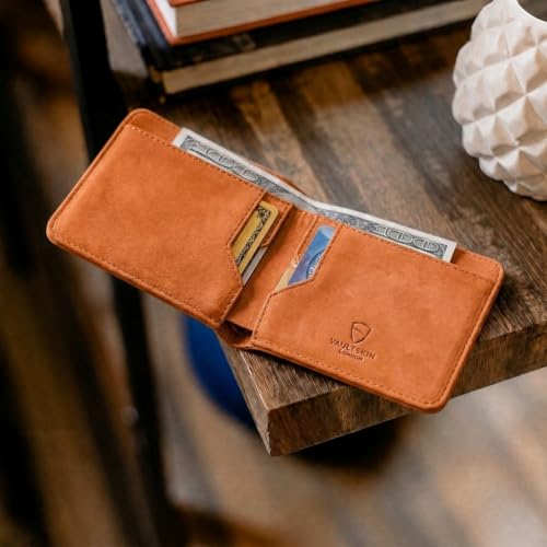 Image of Vaultskin MANHATTAN Slim RFID Blocking Bifold Leather Wallet for Men - Men's Leather Wallet, Front Pocket Minimalist Card Holder, Holds 9 Cards and Cash, Premium Italian Leather