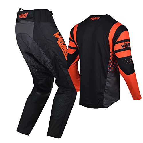 Willbros Motocross Jersey Pants Combo Mens Dirt Bike MX Gear Set Women Offroad Riding Adult Black Orange (Jersey S Pants 30)