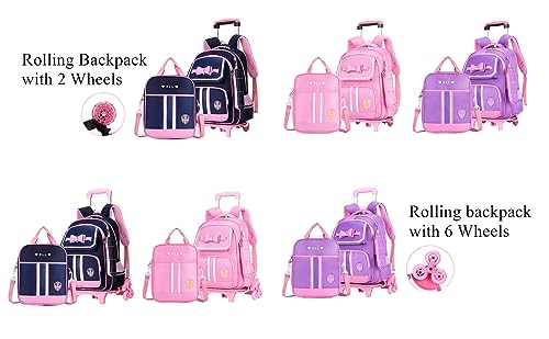 Bowknot Kids Girls Rolling Backpack Cute Carry-on Luggage with Wheels Trolly BookBag for School-6 Wheels2