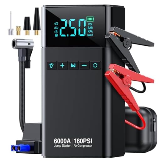CZKBG 10-in-1 Portable Car Battery Jump Starter with Air Compressor, 6000A 160PSI Portable Car Jumper Starter (All Gas 12L Diesel), 12V Jump Box Car Battery Jump Starter with Jumper Cables, Lights