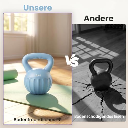 SPORTNOW Kettlebell hantle kulowe, 6 kg, wypełnione piaskiem, dla początkujących, do domu, do treningu siłowego, kolor niebieski