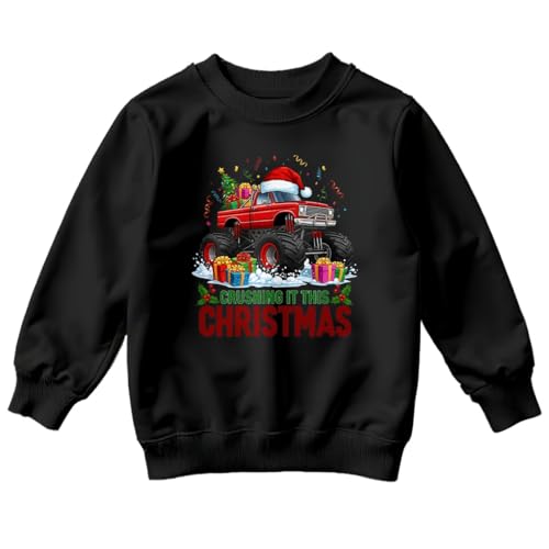 ATTAR APPAREL Crushing It This Christmas Christmas Holiday Kids Sweatshirt Boys Girls Monster Truck Pullover Jumper 5-6 Years Black