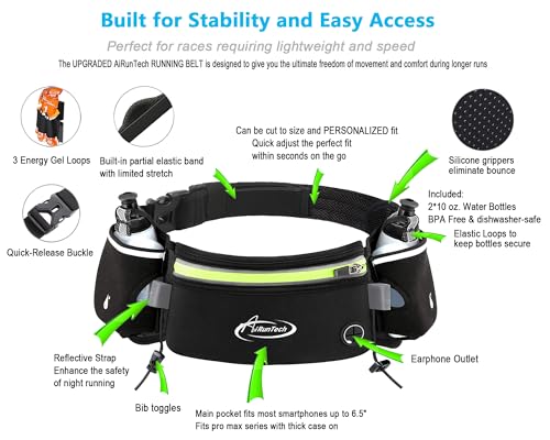 Image of AiRunTech Hydration Running Belt with Water Bottle, Running Fanny Pack for Phone and Wallet Holder, Running Bag Runners Essentials Accessories Marathon Triathlon Walking Jogging Gear Gift