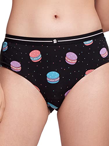 Image of The Souled Store Women Macaroons Pattern Black Printed Hipster Underwear