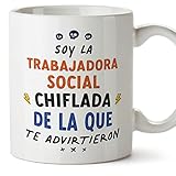MUGFFINS Tazas para TRABAJADORA SOCIAL mujer - En Español - Todos te advirtieron - 11 oz / 330 ml - Regalo original y divertido