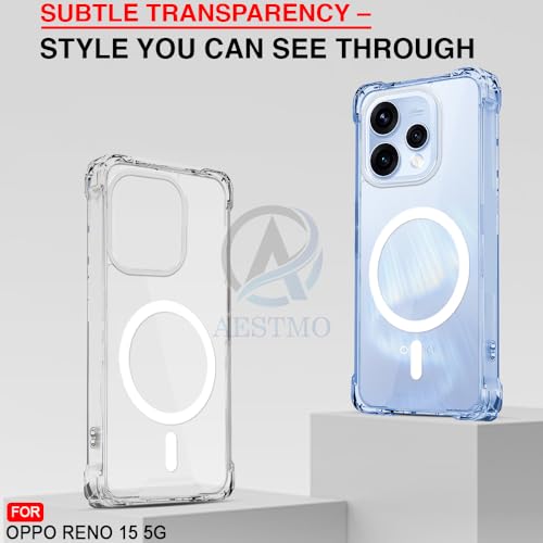 Image of AESTMO Clear Back Cover for Oppo Reno 15 5G | 360 Protection | Transparent Back Cover for Oppo Reno 15 5G (PC + TPU, Compatible with MagSafe Accessories, Transparent Bumper)
