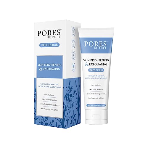 Image of PORES Be Pure Skin Brightening Face Scrub For Women & Men - 100 GM | Gentle Exfoliating Scrub for Face With Glutathione & Glycolic Acid | Blackhead & Dead Skin Remover Exfoliator for Glowing Skin