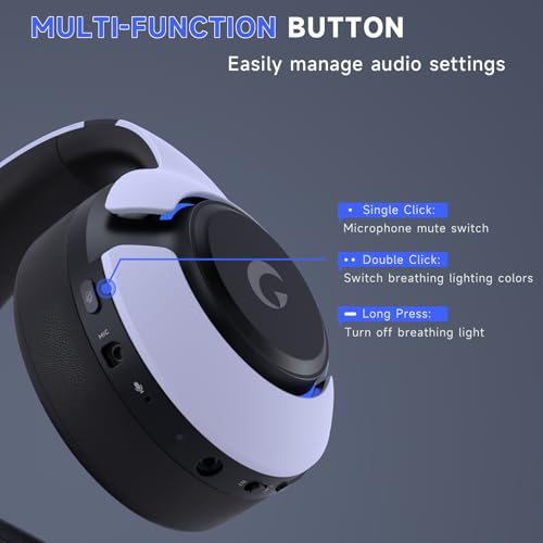 Wireless Gaming Headset for PS5, PS4, Elden Ring, PC, Mac, Switch, Bluetooth 5.3 Gaming Headphones with Noise Canceling Microphone, 45H Battery, RGB Light, White - Image 4